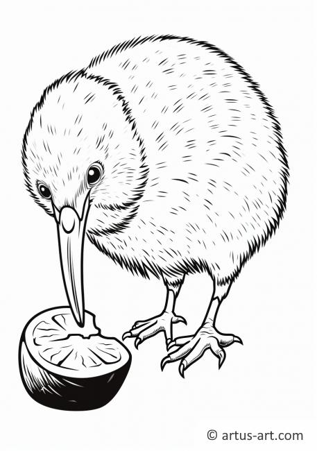 Página para colorir de um Kiwi comendo uma fruta Kiwi